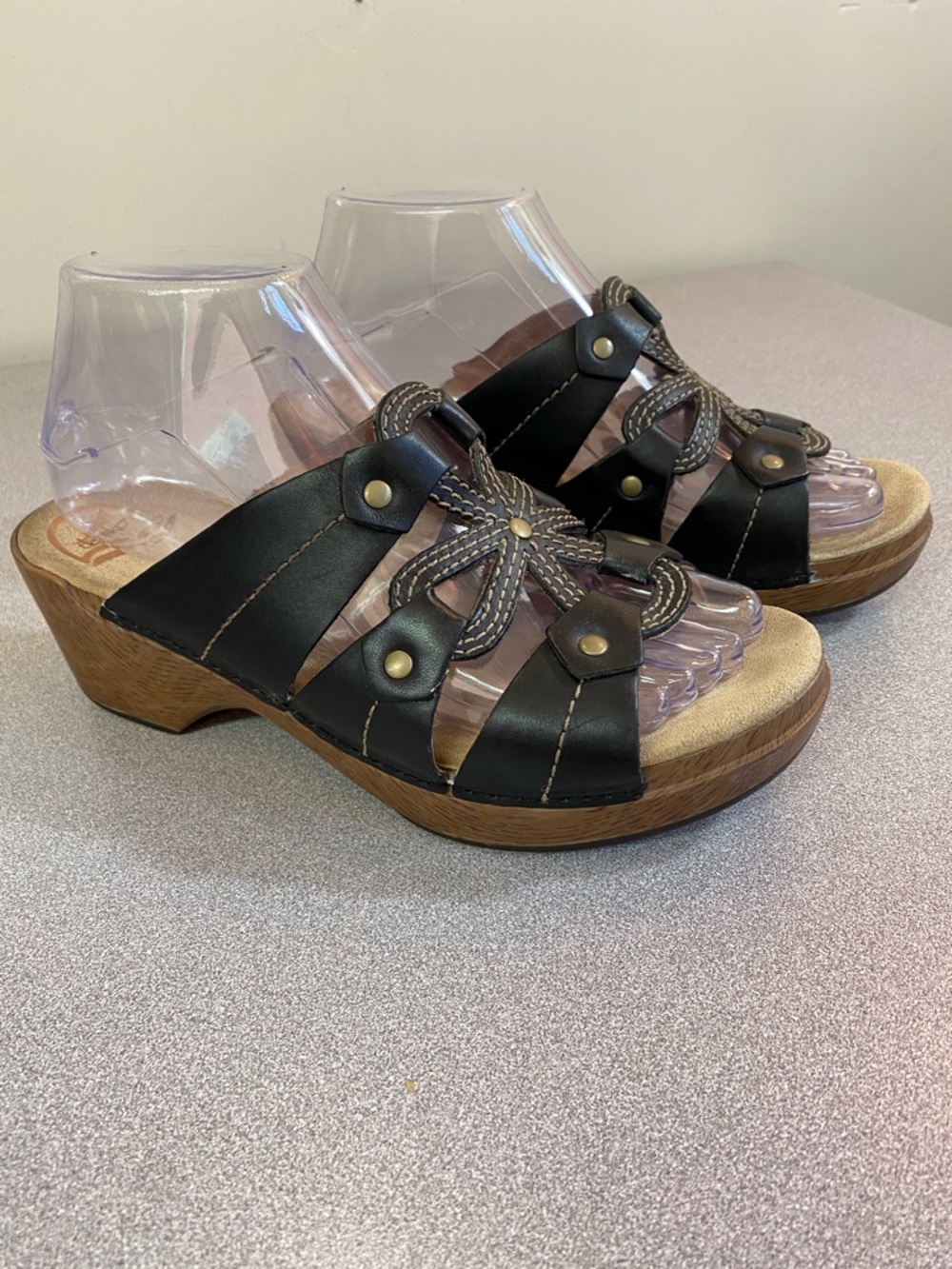 Dansko Black Leather Clog Sandals